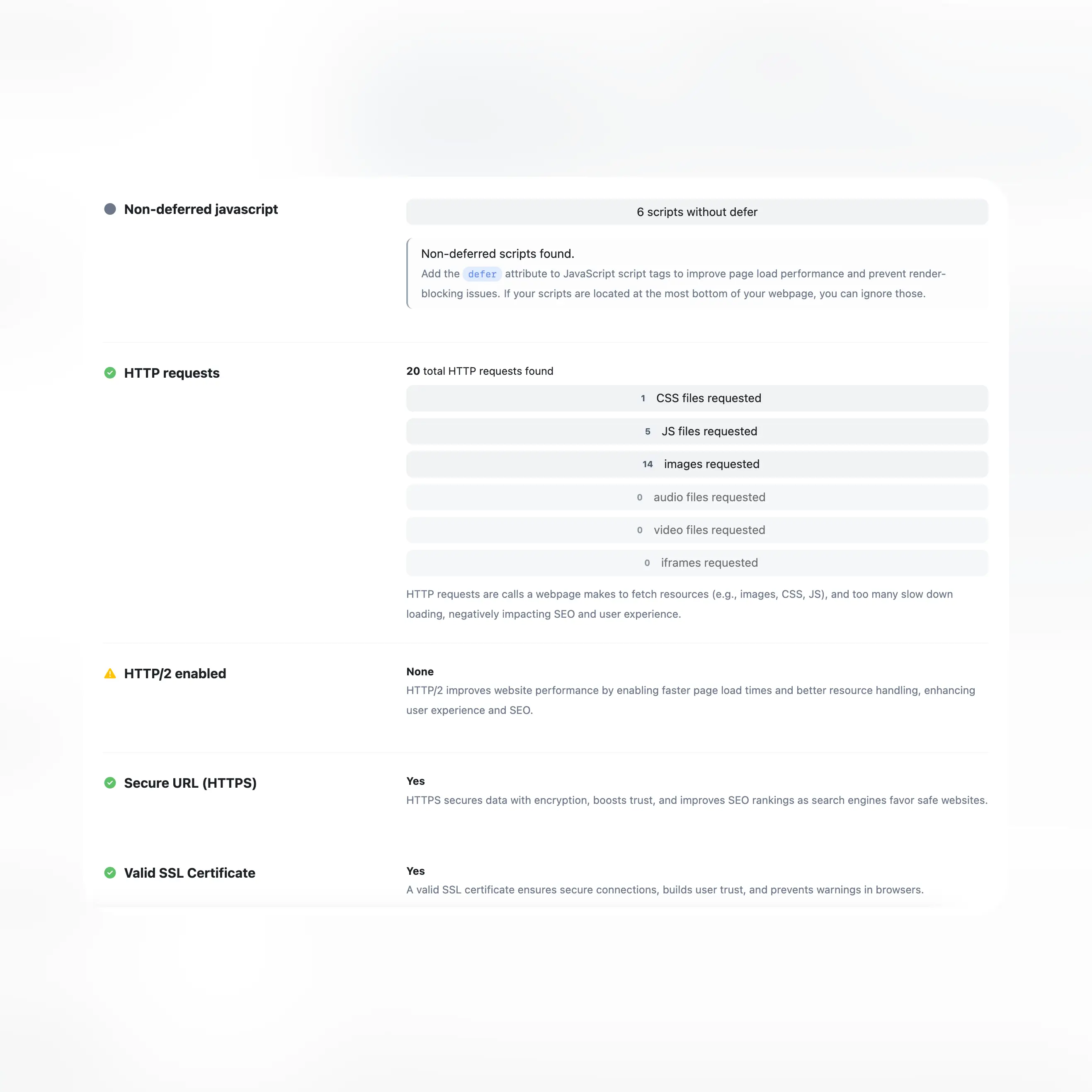 Capture d’écran des tests générés par l’audit